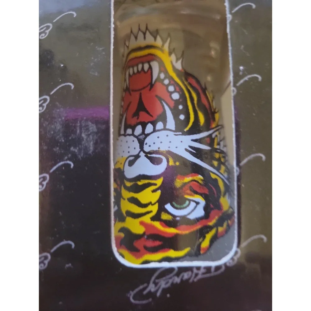 4 Don Ed Hardy Shot Glasses Bar Ware Skulls Tiger Koi Fish Boxed Set